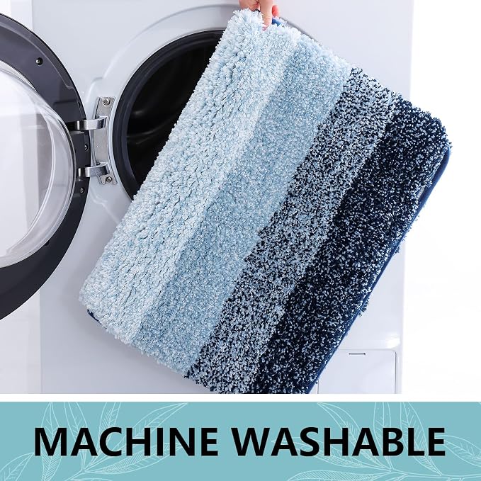 Arotive Microfiber Bathroom Rugs, Shaggy Soft Absorbent Bath Rug, 59x24 | DarkBlue, Rubber Backing Thick Plush Machine Washable Dry Bath Mats for Bathroom, Tub and Shower, Rectangular