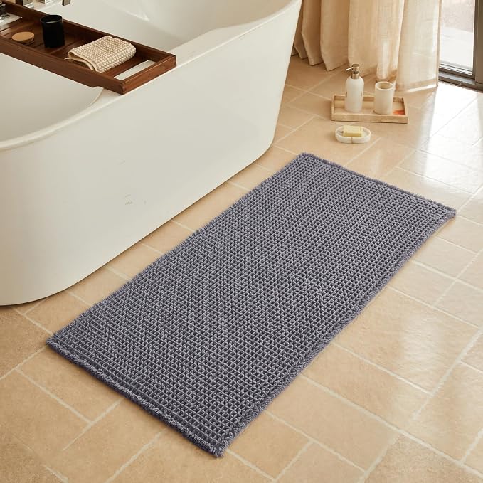 Triohero Waffle Bath Mat, Boho Bathroom Rugs Non Slip Washable, Ultra Soft Super Absorbent Quick Dry Farmhouse Bathroom Decor, 24" x 48", Dark Grey
