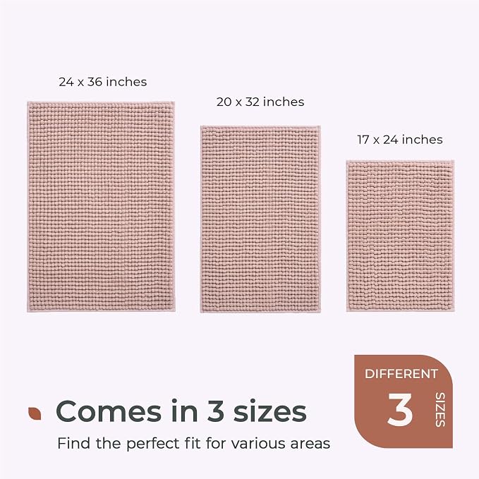 FRESHMINT Thick Chunky Chenille Bathroom Rug, Dusty Pink, 24"x36" | Non-Slip Backing, Water Absorbent Surface, Machine Washable Care, Cushioned Comfort, Bathroom Floor Use