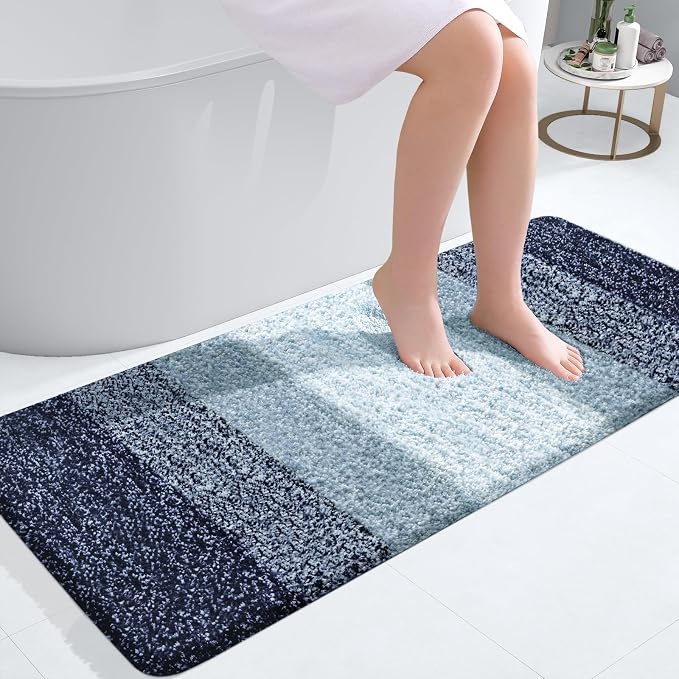 OLANLY Bathroom Runner Rug 47x20, Extra Soft Absorbent Microfiber Bath Rugs | Airy Blue, Non-Slip Quick-Drying Rubber Backing, Washable Long Bath Mat for Floor, Tub and Shower, Home Decor