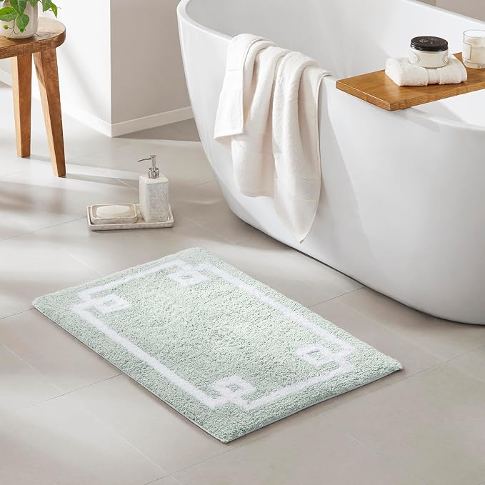 Madison Park Evan 100% Cotton Bath Rug Plush Absorbent, 20" x 30", Seafoam | Non-slip Backing, OEKO TEX, Luxurious Tufted Plush Bath Mat for Bathroom, Quick Dry, Spa Design Decorative for Shower Room