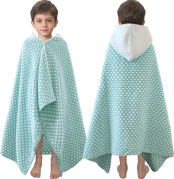 VOOVA & MOVAS Kids Hooded Towel Wrap, 6-10 Years, 100% Cotton, Sage Dot | Delicate Dot Detail, Quick Dry Fabric, Multi-Scenario Use for Bath, Pool and Seaside