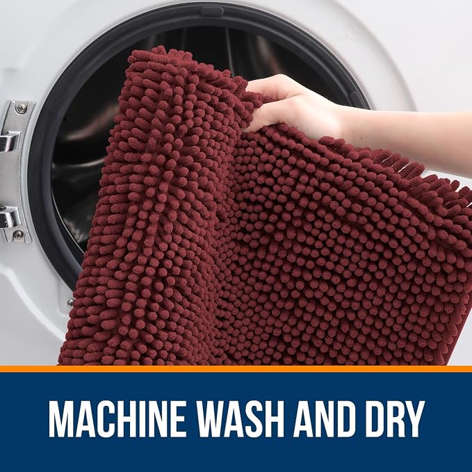 OLANLY Bathroom Runner Rugs 45x27, Extra Soft Absorbent Chenille Bath Rugs | Andorra Red-Brown, Quick-Drying Rubber Backing, Machine Washable Long Bath Mat for Bathroom Floor, Tub and Shower, Home Decor