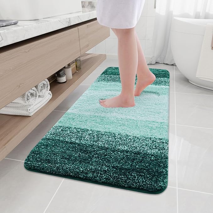 Arotive Microfiber Bathroom Rugs, Shaggy Soft Absorbent Bath Rug, 47x20 | DarkGreen, Rubber Backing Thick Plush Machine Washable Dry Bath Mats for Bathroom, Tub and Shower, Rectangular