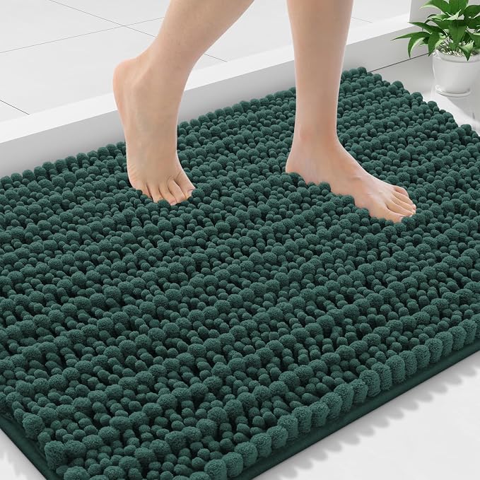 Smiry Bathroom Rugs 36X24, Extra Soft Rubber Backing Chenille Bath Mats | Green Machine Washable Non Slip Quick Dry Bath Mats for Bathroom Floor, Tub, Shower, Home Decor Accessories