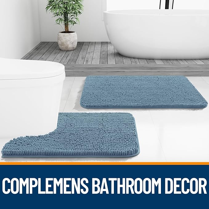 OLANLY Bathroom Runner Rugs 47x20, Extra Soft Absorbent Chenille Bath Rugs | Airy Blue, Quick-Drying Rubber Backing, Washable Long Bath Mat for Bathroom Floor, Tub and Shower, Home Decor Accessories