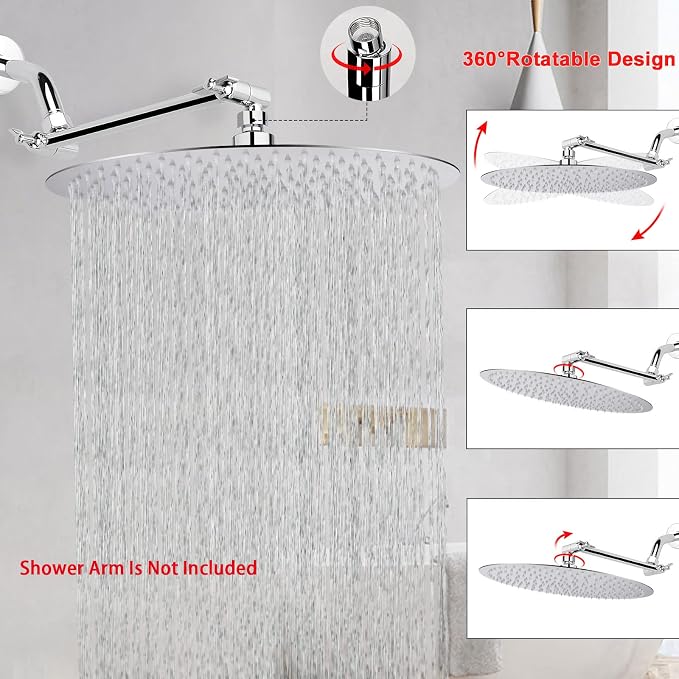 NearMoon Rain Shower Head, Ultra-Thin Design-Pressure Boosting, Awesome Some Experience, High Flow Stainless Steel Rainfall Head (16 Inch, Chrome Finish)
