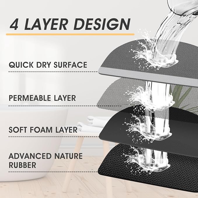 Non Slip Bath Mat, Thin Bathroom Rugs Fit Under Door, Quick Dry Bath Mats, Machine Washable Bath Rugs for Bathroom, Bathtub & Kitchen, Bathtub & Kitchen, Grey/Bordered/3 Piece