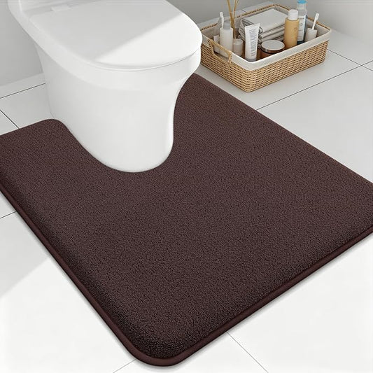 Smiry Memory Foam Toilet Rugs U Shaped 24x20, Extra Soft Bath Mat | Brown Quick Dry, Machine Washable Bath Mats for Bathroom, Shower, Tub and Home Decor Accessories