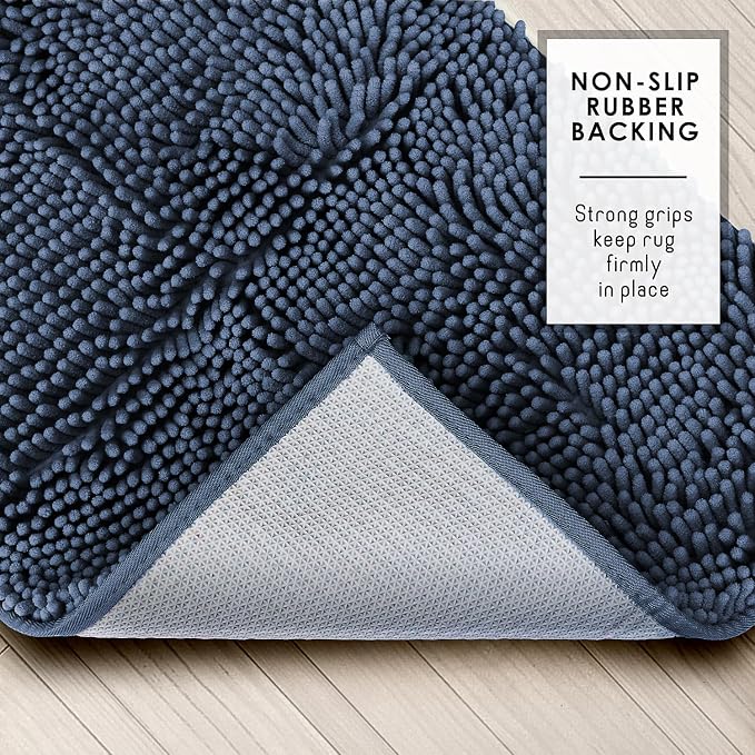 Hearth & Harbor Bathroom Rugs, Chenille Bath Mat - Machine Washable Bath Mats for Bathroom Non-Slip Backing Rubber, Quick Dry Bathroom Mat