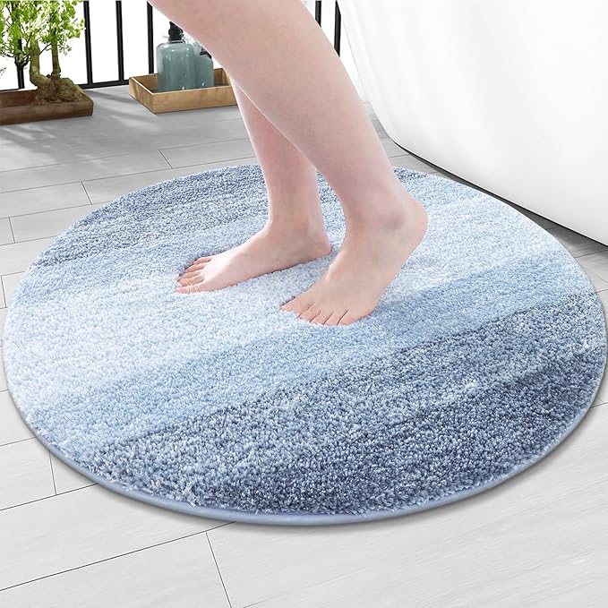 Arotive Microfiber Bathroom Rugs, Shaggy Soft and Absorbent Bath Rug, 30x30 | LightBlue, Rubber Backing Thick Plush Machine Washable Dry Bath Mats for Bathroom, Tub and Shower, Round