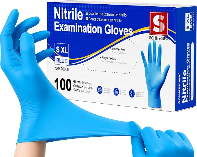 Schneider Medical Exam Glove, Gloves Disposable Latex Free, Powder Free | 3-Mil, Blue Nitrile Gloves, Food Safe Gloves, Cooking Gloves, Cleaning Gloves