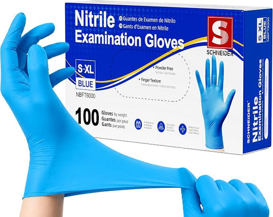 Schneider Medical Exam Glove, Gloves Disposable Latex Free, Powder Free | 3-Mil, Blue Nitrile Gloves, Food Safe Gloves, Cooking Gloves, Cleaning Gloves