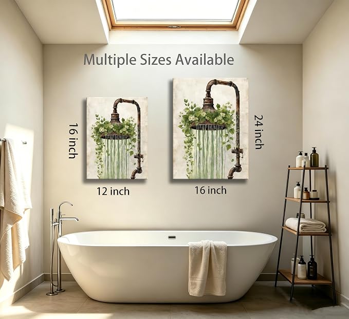 XcwDt is Vintage Rust Spray Head Canvas Wall Art,Shower Head Green Painting Print,Farmhouse Bathroom Botanical Nature Wall Decor,for Toilet Living Room Farmhouse Laundry Room 16 x 24 In