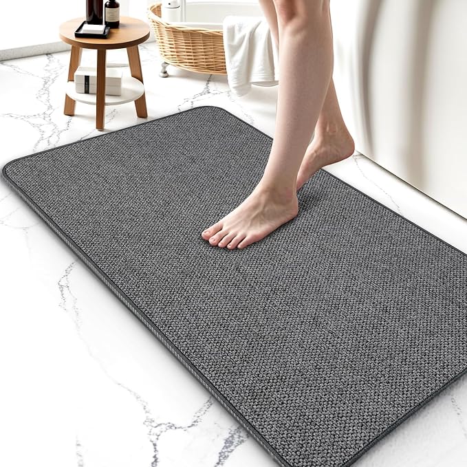 Upgraded Bath Mat 24x36Inch, Thin Bath Mats Rugs with Rubber Backing Non-Slip, Absorbent,Quick Dry Machine Washable, Home Decor Accessories Cozy Cloth Bathroom Rugs fit Under Door/Sink/Tub-Dark Grey