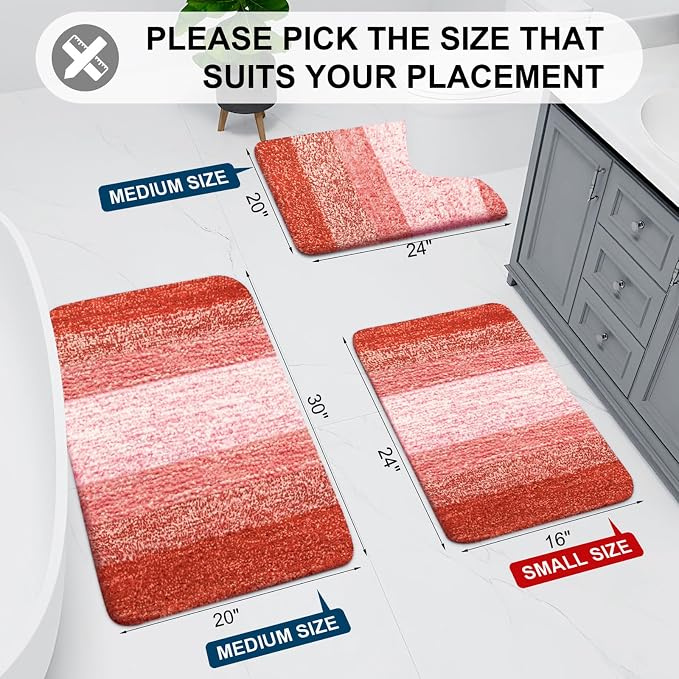 Arotive Microfiber Bathroom Rugs, Shaggy Soft Absorbent Bath Rug, 30x20 | Coral, Rubber Backing Thick Plush Machine Washable Dry Bath Mats for Bathroom, Tub and Shower, Rectangular