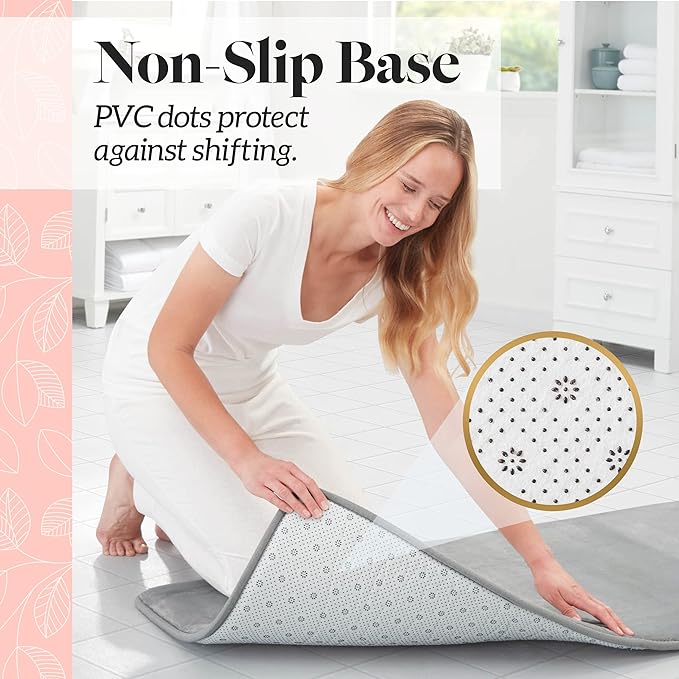 Memory Foam Bath Mat Non Slip Absorbent Super Cozy Velvet Bathroom Rug Carpet (22 inches X 36 inches, Grey)