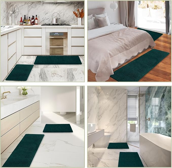 Dark Teal Bathroom Rugs Sets 2 Piece – Absorbent and Washable Bath Mat, Non-Slip, Thick Soft Chenille Bath Rugs for Bathroom Floor, Shower, Sink - 20" x 32"+24" x 36"