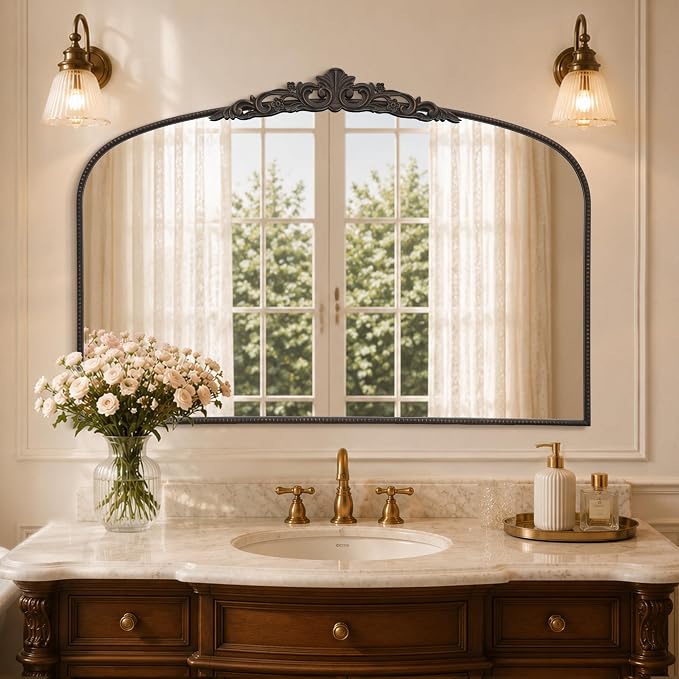Micasso Oversized Bronze Arched Mirror: 55"x36" Baroque Vintage Wall Mirror | French Antique Traditional Ornate Decorative for Entryway/Bedroom/Bathroom/Hallway/Fireplace - Home Decor for Living Room