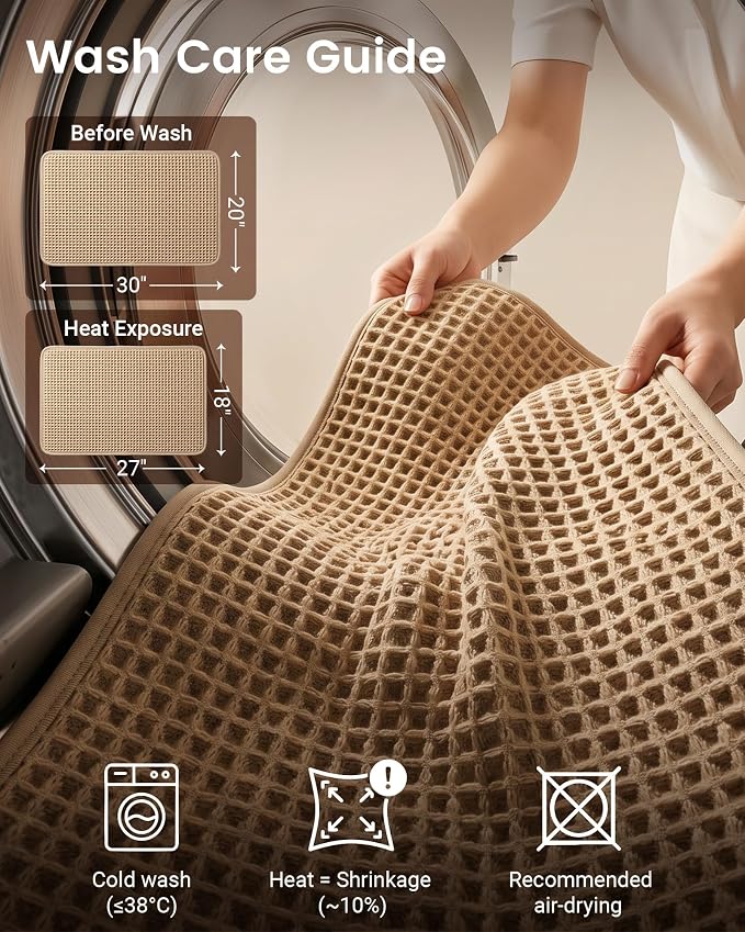 Upgraded Non Slip Waffle Bath Mat, Super Absorbent Bathroom Rug, 20x30 inch | Boho Decor Kitchen Rug, Soft & Machine Washable Bathroom Floor Mat for Tub, Sink, Vanity, Entryway, Brown