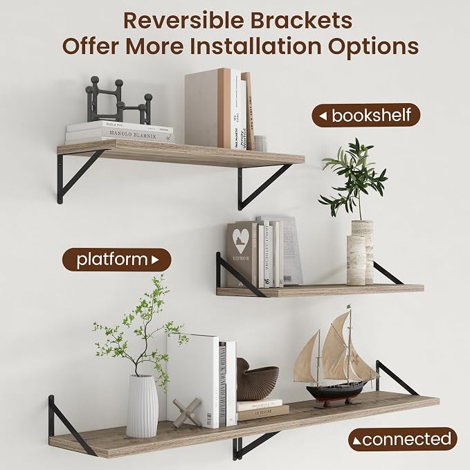 12 Inch Deep Grey Floating Shelves 30 Inches Long | Rustic Grey Wood Wall Shelves Set of 2, Deep Wall Shelves for Bookshelf Living Room Bathroom Kitchen