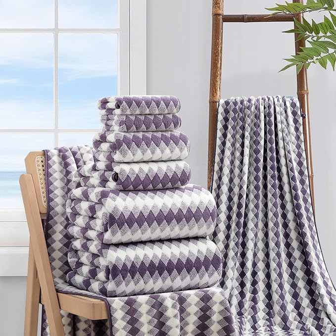 8 Piece Bathroom Towel Set |2 Oversized Bath Towels,2 Hand Towels,4 Washcloths| 600GSM Soft Hotel Towel Set Extra Large Bath Sheet for Bathroom,Highly Absorbent Quick Dry Bath Towel Collections,Plum