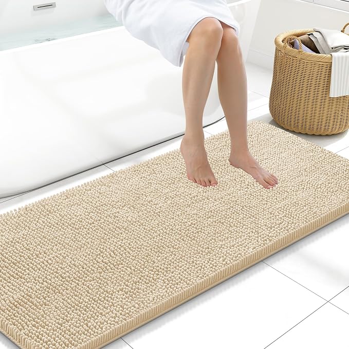 Arotive Bathroom Rugs 59x20, Soft Absorbent Shaggy Chenille Bath Rugs | Beige, Machine Washable Rubber Backing Bath Mats for Bathroom Floor Tub and Shower Home Decor Accessories