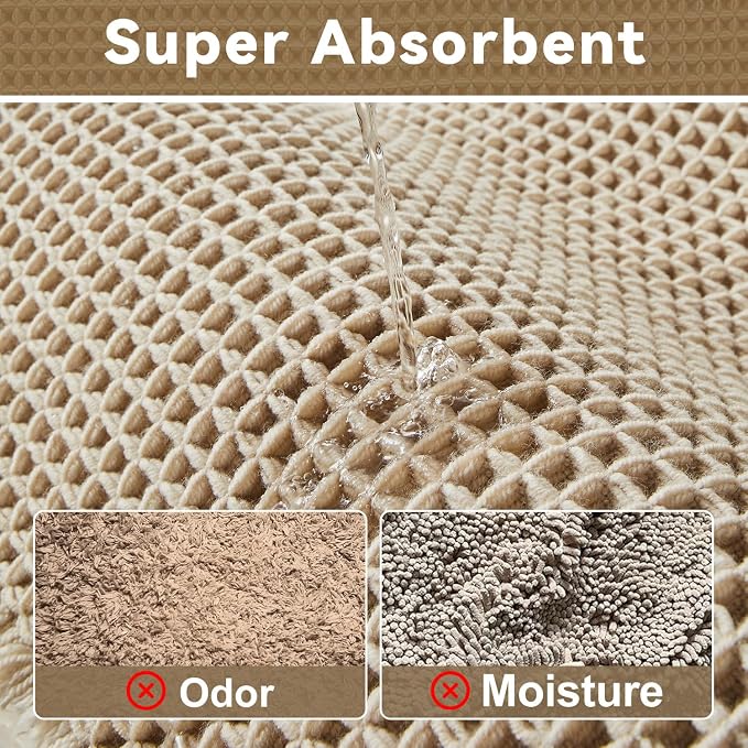 Triohero Waffle Bath Mat, Small Boho Bathroom Rugs Non Slip Washable, Ultra Soft Super Absorbent Quick Dry Farmhouse Bathroom Decor, 16" x 24", Pale Beige
