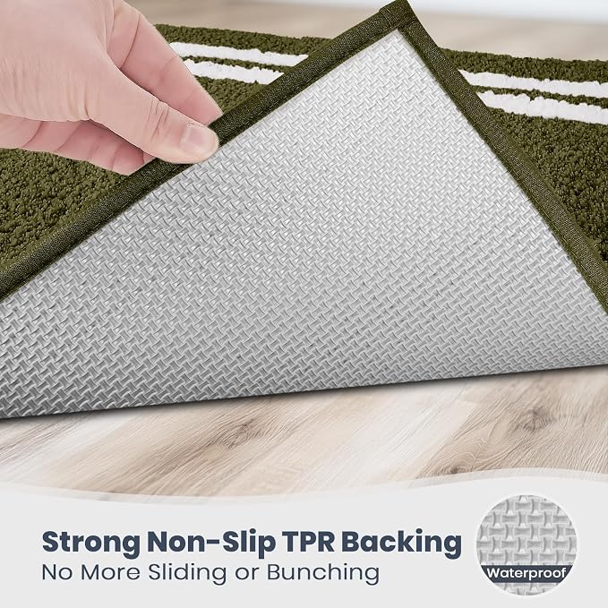 PURRUGS Bathroom Rug, Bath Mat, 20" x 24" U-Shaped, Olive Green | Machine Washable, Non-Slip, Waterproof TPR Backing, Super Absorbent, Quick Dry, Contour Rug for Toilet Base