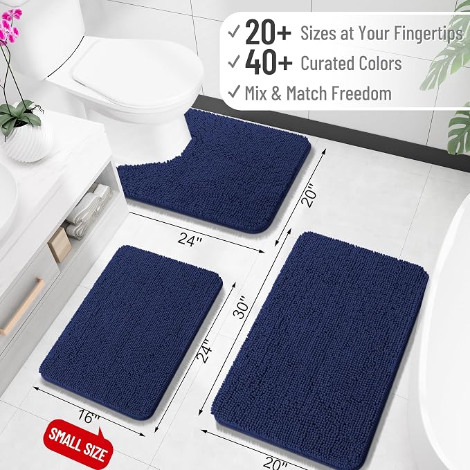 OLANLY Bathroom Runner Rugs 59x20, Extra Soft Absorbent Chenille Bath Rugs | Twilight Sapphire, Quick-Drying Rubber Backing, Machine Washable Long Bath Mat for Bathroom Floor, Tub and Shower, Home Decor