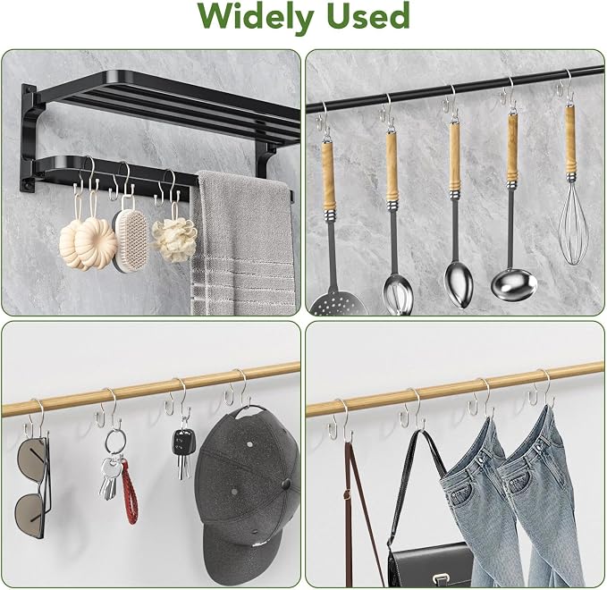 24 Pack Shower Curtain Hooks, Simple Shower Curtain Rings, Sturdy Shower Curtain Hangers, Double Hook Shower Curtain Hooks, Smooth Gliding Metal Shower Hooks for Shower Curtain, Nickel