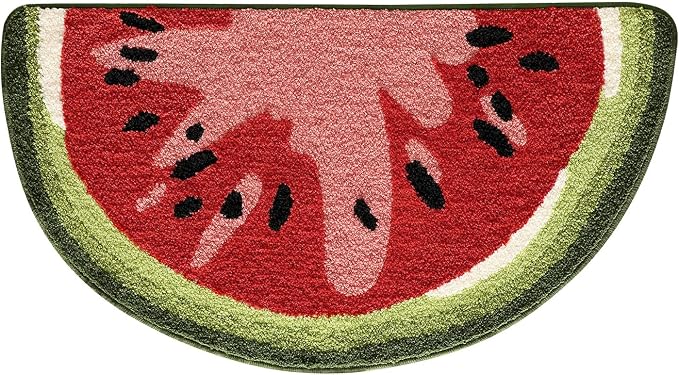 DEXI Cute Watermelon Bath Mat, Half Round Fruit Bathroom Rugs 36x20 | Soft and Absorbent Microfiber, Non Slip, Machine Washable Bathmat for Shower Floor, Bedroom, Kids Room, Home Decor
