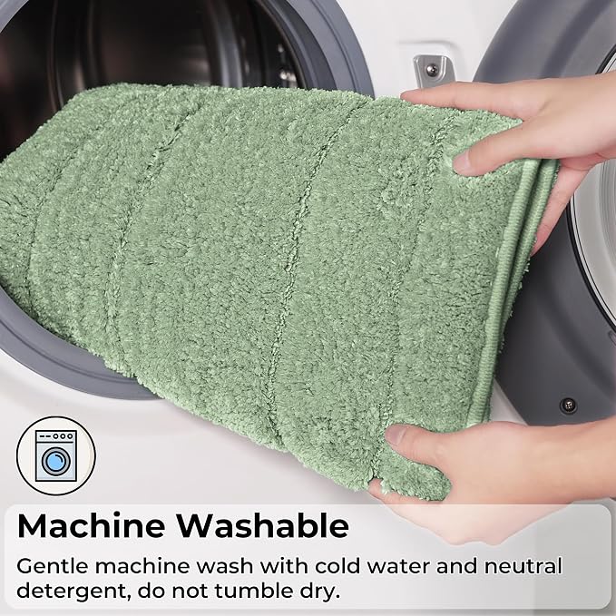 GRANNY SAYS Green Bathroom Rugs Set 2 Piece, Non Slip Microfiber Bath Mats | Soft microfiber with TPR backing, fast water absorption, machine washable 2 piece bath rug set for Tub, Shower, Toilet