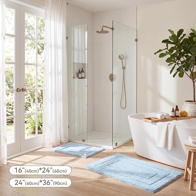 GRANNY SAYS Baby Blue Bathroom Rug 24" x 36", Non-Slip Microfiber Bath Mat | Ultra-soft, durable TPR backing for reliable grip, fast water absorption, machine washable for Vanity, Shower, Tub