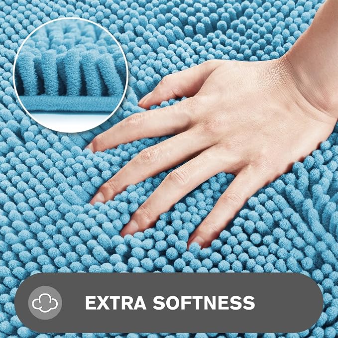 Bathroom Rugs 30 x 50 Inch – Extra Large Bath Mat | Absorbent and Washable Thick Chenille Bath Rugs Non-Slip Runner Rug for Bathroom, Shower, Tub(Sky Blue)