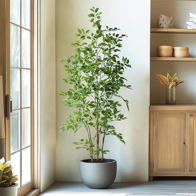 Bailikang Artificial Ficus Tree Indoor 6ft, Large Potted Faux Tree with Realistic Silk Leaves & Trunk for Home Office, Living Room Corner Decor