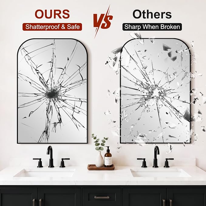 Bathroom Black Vanity Mirror for Over Sink, 36" x 24" | Metal Framed Rounded Corner, Shatterproof Glass, for Bedroom, Living room, Entryway