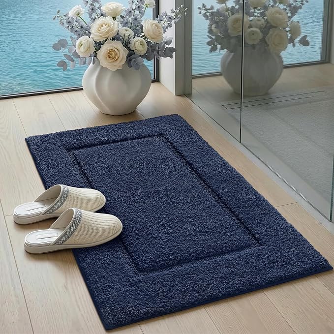 DEXI Bath Mat 36x24, Absorbent and Non Slip Bathroom Rugs, Navy | Soft Plush Microfiber Bathmat, Machine Washable & Quick Dry, Rubber Back Rug for Shower, Tub, Sink
