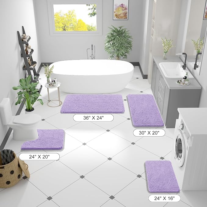 OLANLY Large Bathroom Rugs 70x46, Extra Soft Absorbent Chenille Bath Rugs | Lavender, Quick-Drying Rubber Backing, Machine Washable Bath Mat for Bathroom Floor, Tub and Shower, Home Decor Accessories