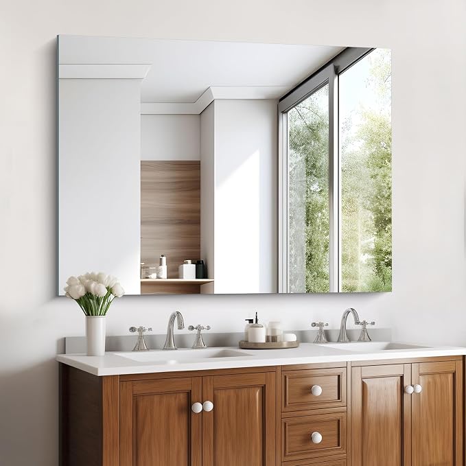KOCUUY Frameless Mirror, 36"x48" Bathroom Mirror for Over Sink, Unframed Vanity Mirror, Large Rectangle Mirror for Bathroom, Bedroom, Living Room, Entryway, Upgraded Shatterproof