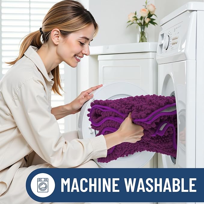 Smiry Bathroom Rugs 24X16, Extra Soft Rubber Backing Chenille Bath Mats | Violet Machine Washable Non Slip Quick Dry Bath Mats for Bathroom Floor, Tub, Shower, Home Decor Accessories