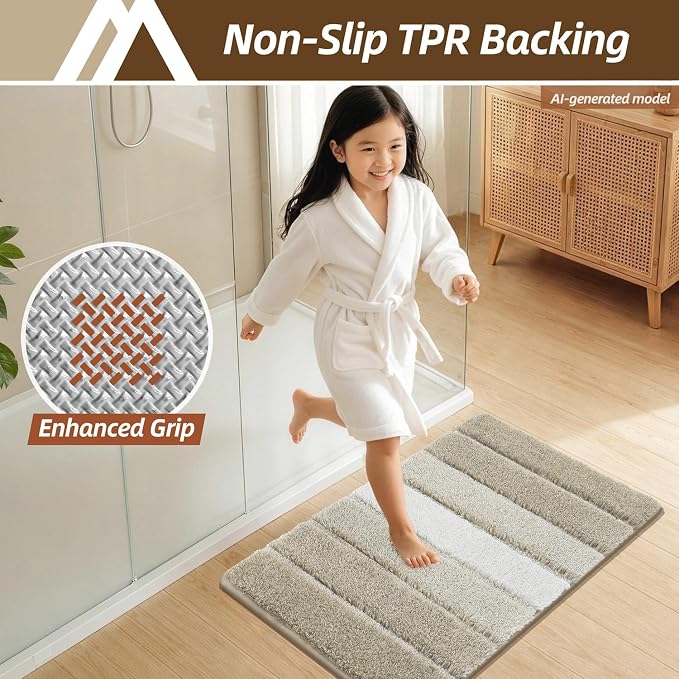 COSY HOMEER Bathroom Rugs 36x24,Ultra Soft Absorbent Bath Mat,Beige | Non-Slip TPR Backing Stays in Place, Machine Washable Bath Rugs Shaggy Rug for Bathroom Floor