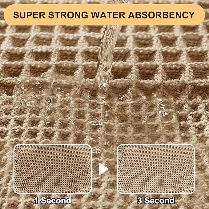 Extra Large Waffle Bath Mat, Boho Bathroom Rugs Absorbent Non Slip, Soft Bathroom Mats, Machine Washable Knit Bath Rugs with Tassels for Bathroom, Bedroom, Kitchen, Shower, Tub, Beige, 6'x2'