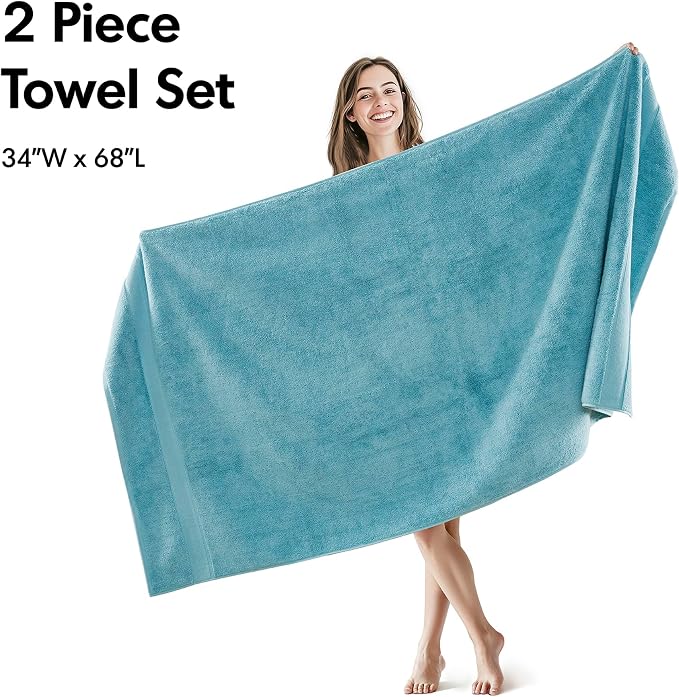 Madison Park Cotton Bath Sheet 2 Piece Oversized, 800GSM, 34" x 68" Aqua | Long Staple, Highly Absorbent Bath Towel for Bathroom, Durable Hotel Spa Quality Quick Dry, Lint Reducing, OEKO-TEX Certified