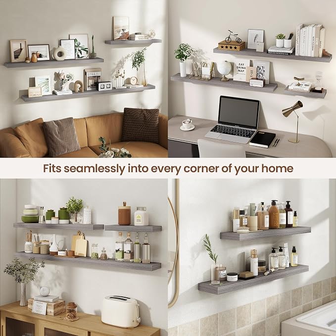 Acovy 55 Inch Floating Shelves for Wall 1 Pack, 55" Wall Shelves for Books, Storage, Decor, Wall Mounted Floating Shelf with Invisible Brackets for Kitchen, Living Room, Gray