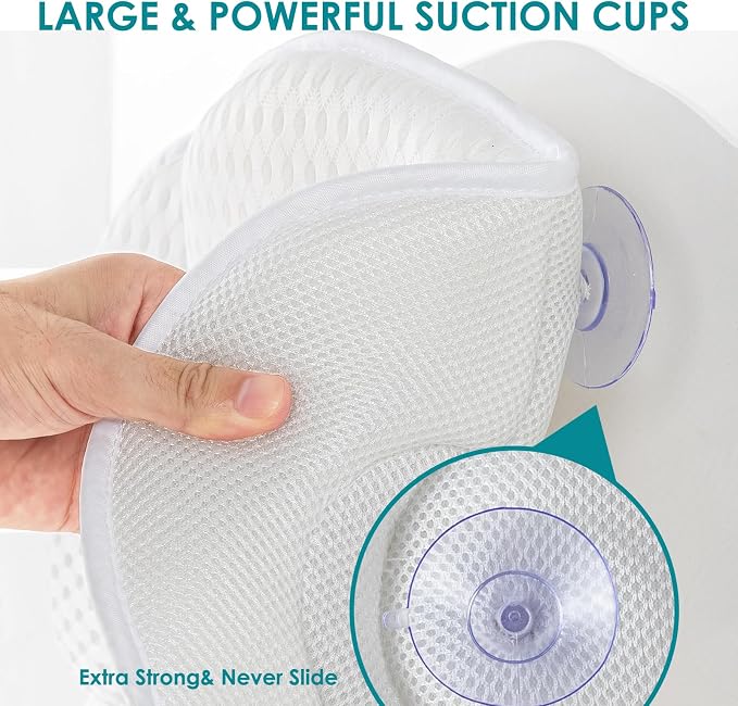 Bath Pillow Bathtub Pillow Luxury Bath Pillows for Tub Neck and Back Suppor | Neck and Back Support Headrest with Soft 5D Mesh Fabric and Non-Slip Suction Cups,Relaxing Bath Accessories Spa Gifts