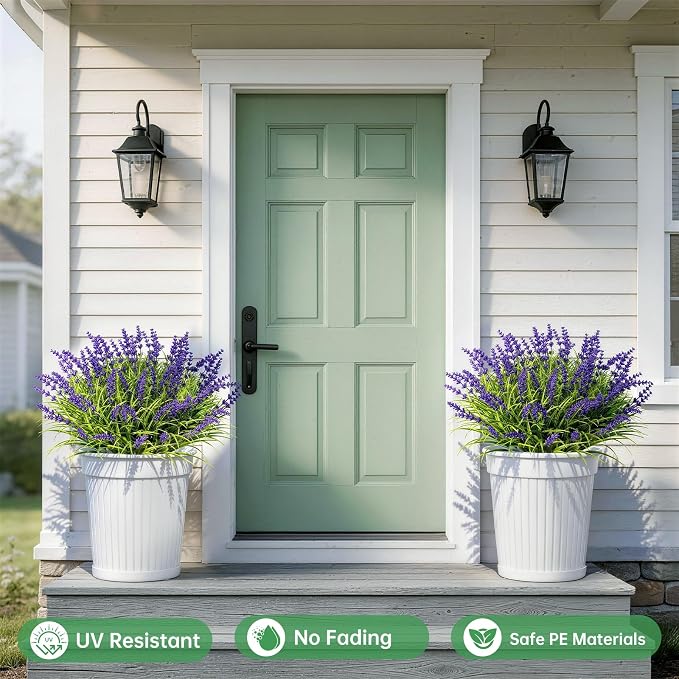 Gipsot 15 Bundles UV Resistant No-Fade Outdoor Artificial Plants & Flowers | Adjustable height fake lavender flowers, indoor & outdoor decor for garden patio pathway hanging planter front porch