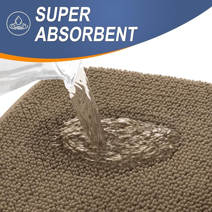 OLANLY Memory Foam Bathroom Runner Rugs 40x24, Absorbent Long Bath Mat, Tan | Soft Quick Dry Bath Rugs, Non-Slip Carpet, Machine Washable Mat for Bathroom Floor, Tub and Shower, Home Decor Accessories