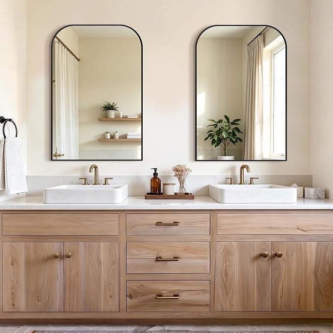 Bathroom Black Vanity Mirror for Over Sink, 36" x 24" | Metal Framed Rounded Corner, Shatterproof Glass, for Bedroom, Living room, Entryway