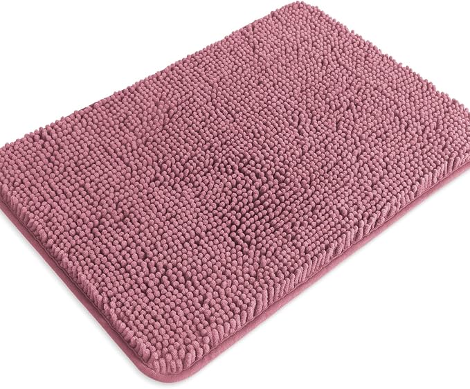 Dusty Rose Bathroom Rugs – Absorbent and Washable Bath Mat, Non-Slip, Thick Soft Chenille Bath Rugs for Bathroom Floor, Shower, Sink - 17" x 24"